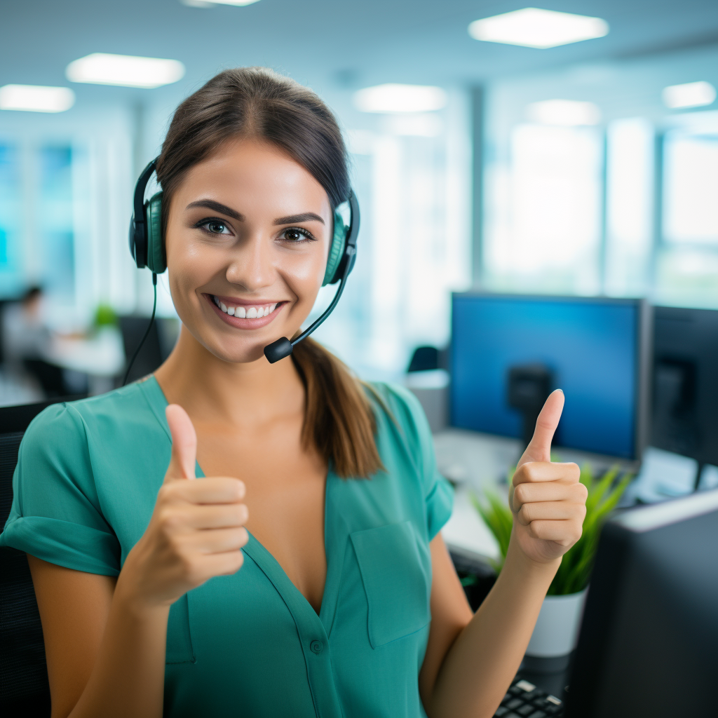 ReviMate.io Grow, Protect & Automate Your Google Reviews A Beautiful Woman Working At Revimate.io's Call Centre Happy To Be Assisting Customers With Their Google Review Collection Systems (1)