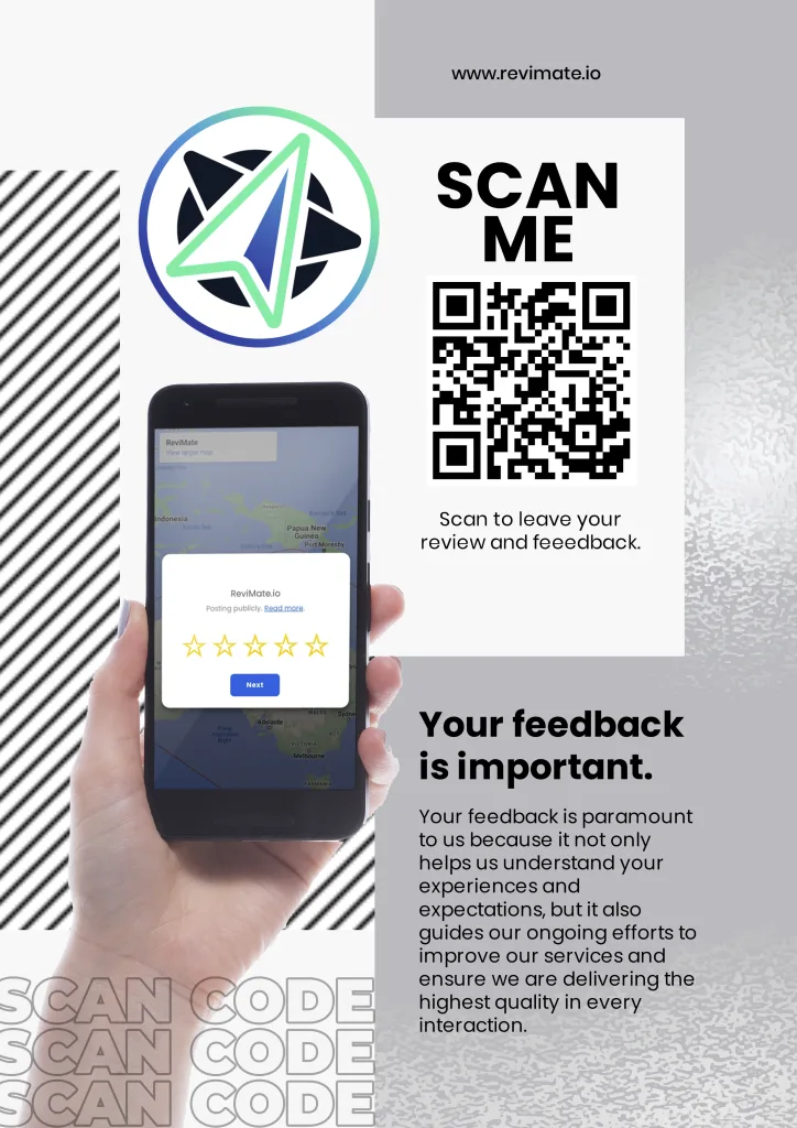 ReviMate.io Grow, Protect & Automate Your Google Reviews Scan Me A5 Sign Revimate Pro